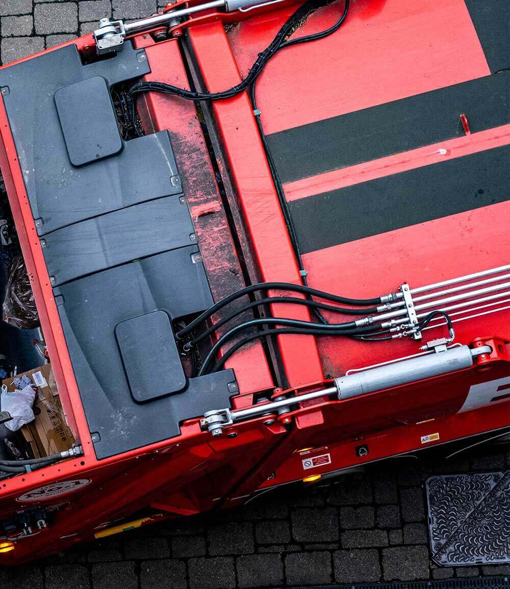 arial view of a bin collection truck